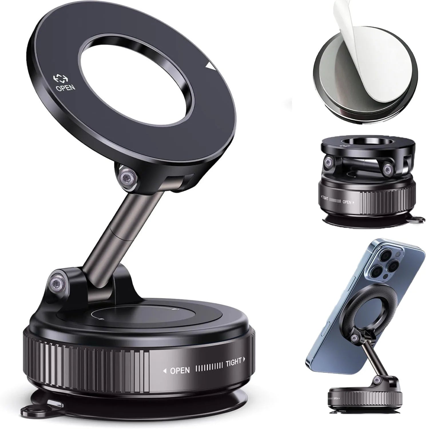 Magnetic Suction Cup Phone Mount for Magsafe 360° Adjustable Magnetic Car Phone Holder Pocket Size Foldable Car Mount Main image