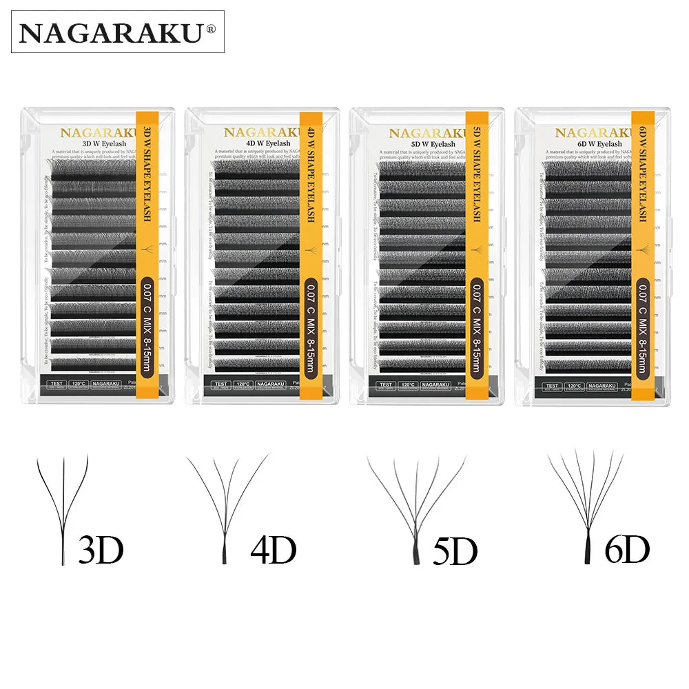 NAGARAKU Automatic Flowering W Shape  Bloom 3D 4D 5D 6D Premade Fans Eyelash Extensions Natural Soft Light Full Dense Image principale du produit