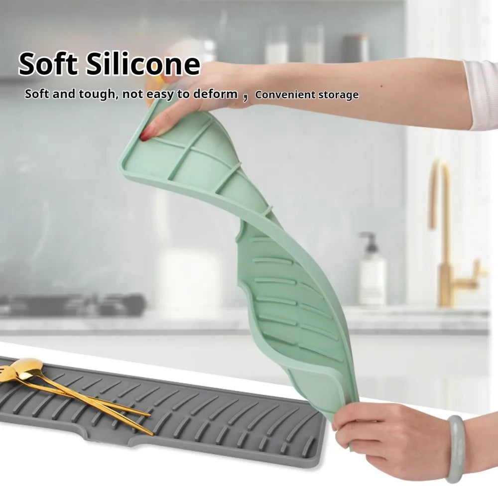 Kitchen Faucet Silicone Mat Bathroom Anti-Slip Sink Drain Mat, Slope Diversion Drainage Mat, Tableware Drying Protection Mat Imagen secundaria del producto