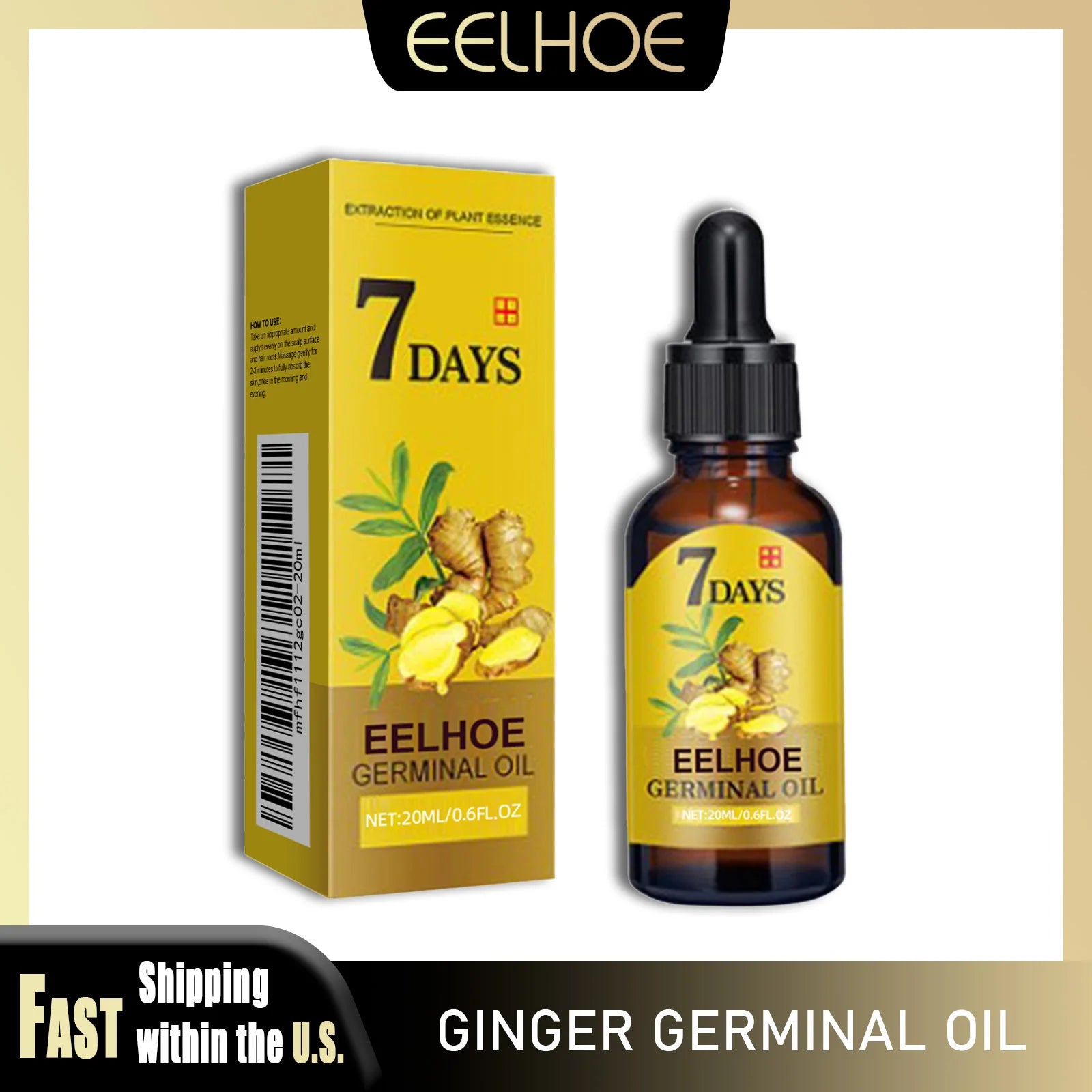 EELHOE 20ml Ginger Hair Growth Oil Strengthening Scalp Nourishing Hair Roots Anti Loss Fuller Care Hairs Essence for Women Men