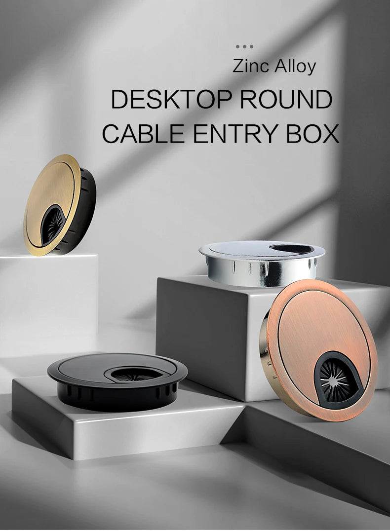 50/53/60mm Office Table Wire Hole Covers Computer Desk round metal decoration box Furniture Hardware Fittings