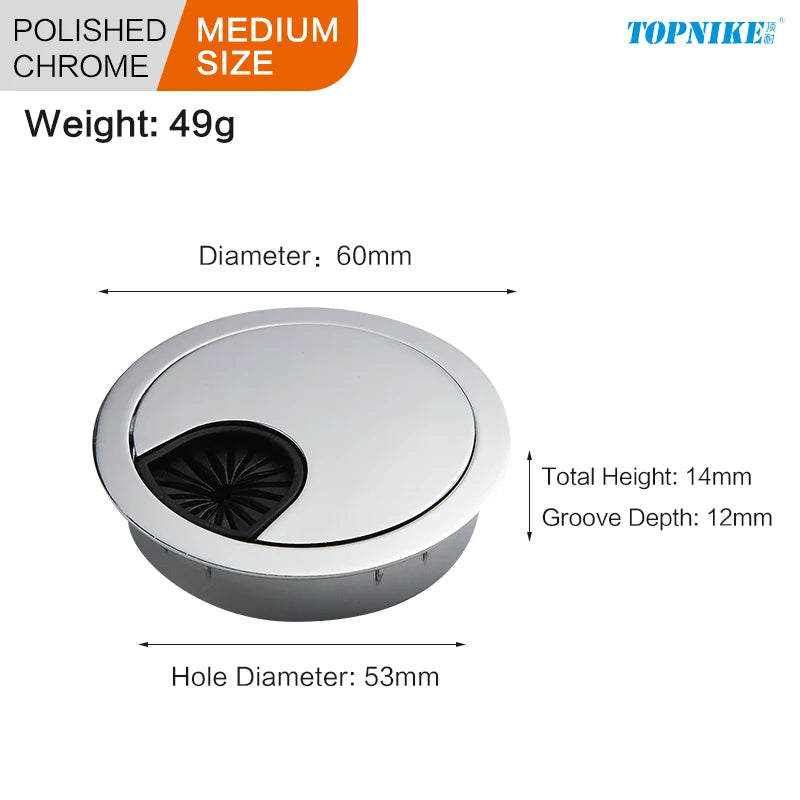 50/53/60mm Office Table Wire Hole Covers Computer Desk round metal decoration box Furniture Hardware Fittings