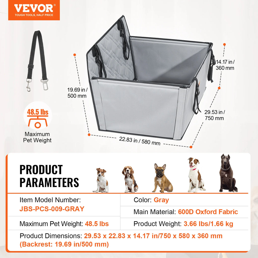 SucceBuy Dog Car Seat Waterproof Dog Booster Seat Pet Car Seat with Clip-On Safety Leash PP Cotton Car Bed for Medium Large Dog