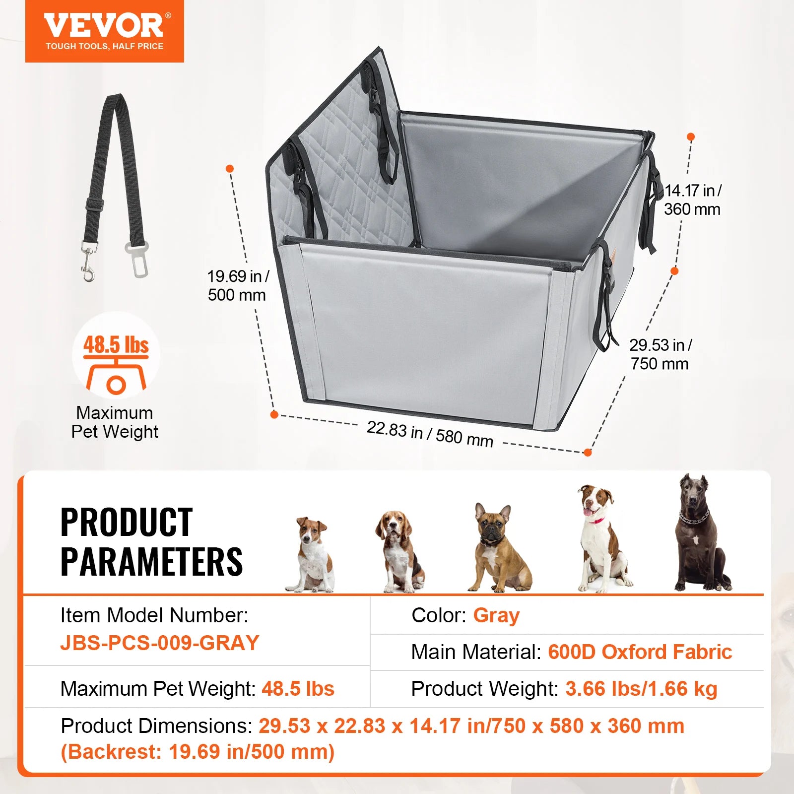 SucceBuy Dog Car Seat Waterproof Dog Booster Seat Pet Car Seat with Clip-On Safety Leash PP Cotton Car Bed for Medium Large Dog