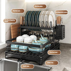 Stainless Steel Dish Drying Rack Adjustable Kitchen Plates Organizer with Drainboard Over Sink Plate Drainer Storage Organizer