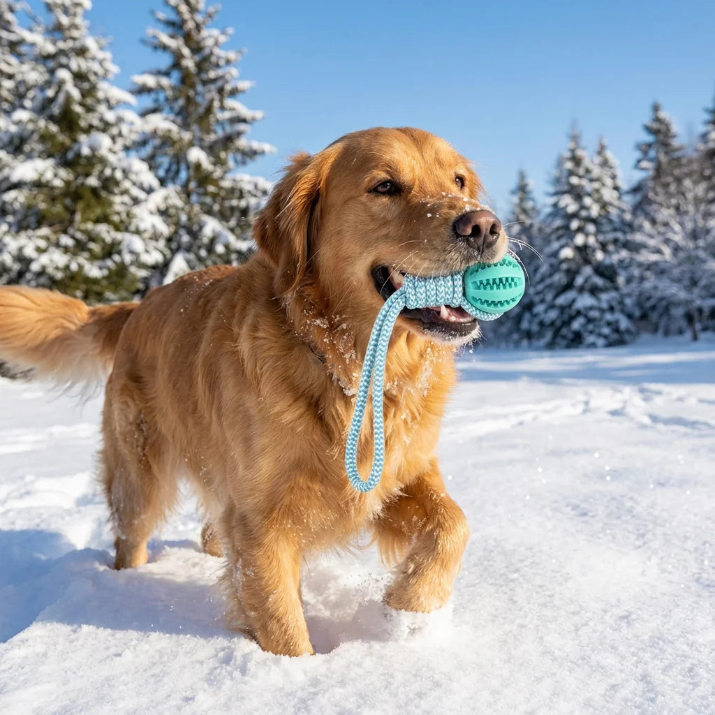 Cotton Rope & Rubber Dog Chew Ball, Treat Dispenser Toy. 18x13cm, Durable, for Boredom & Teething Imagen secundaria del producto