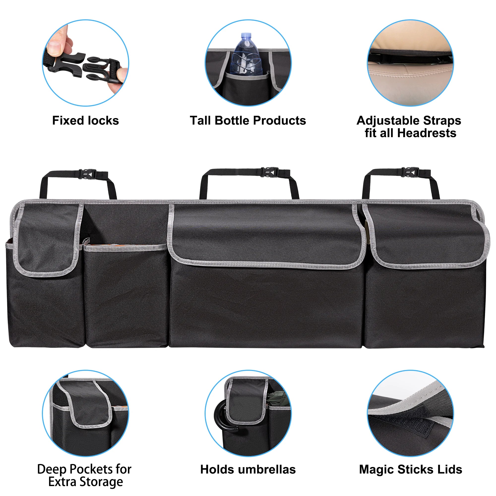 Car Trunk Organizer for SUV Backseat Hanging Organizer for SUV Truck MPV Upgrade Back Seat Storage Bags with 4 Pockets 39*14inch Imagen secundaria del producto