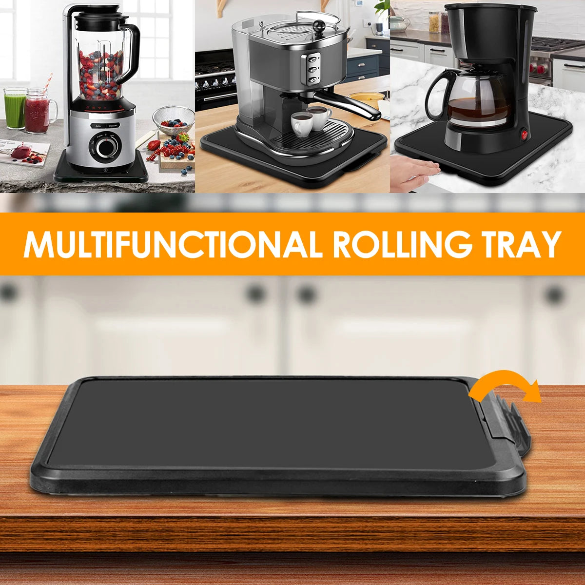 Kitchen Appliance Sliding Tray with Smooth Wheels 16.14×11.81×0.8in Sturdy Non-slip Under Cabinet Appliance Rolling Tray Image secondaire du produit