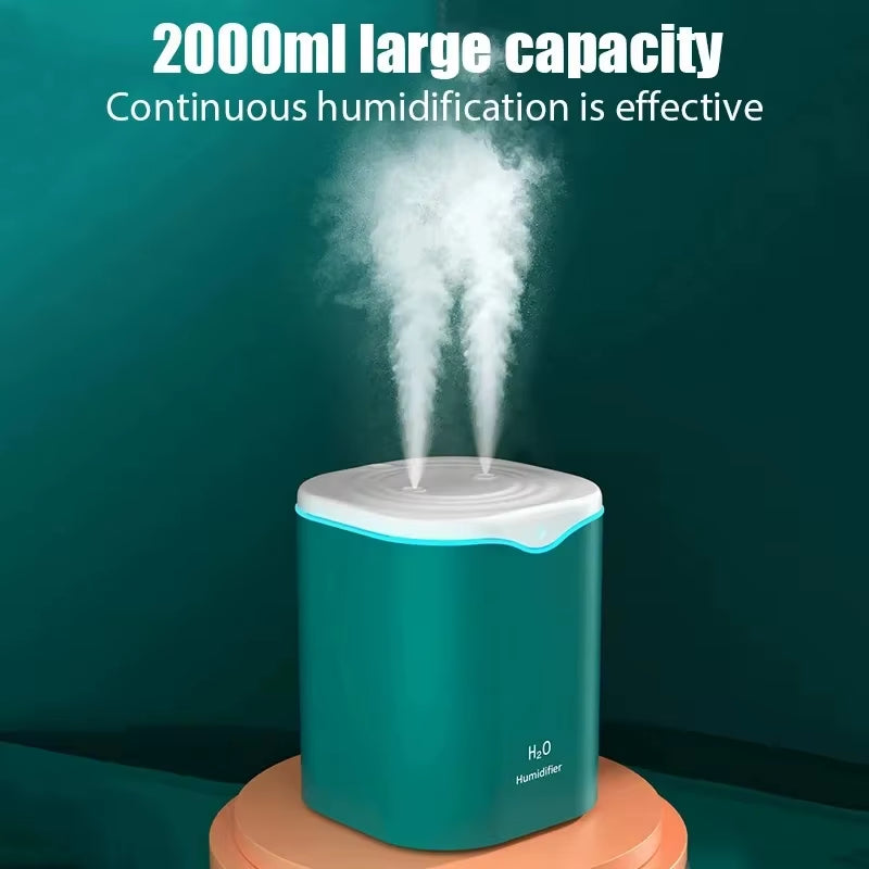 2000ML USB Cool Mist Humidifier Double Spray Port Essential Oil Aromatherapy Purifier for Home Office