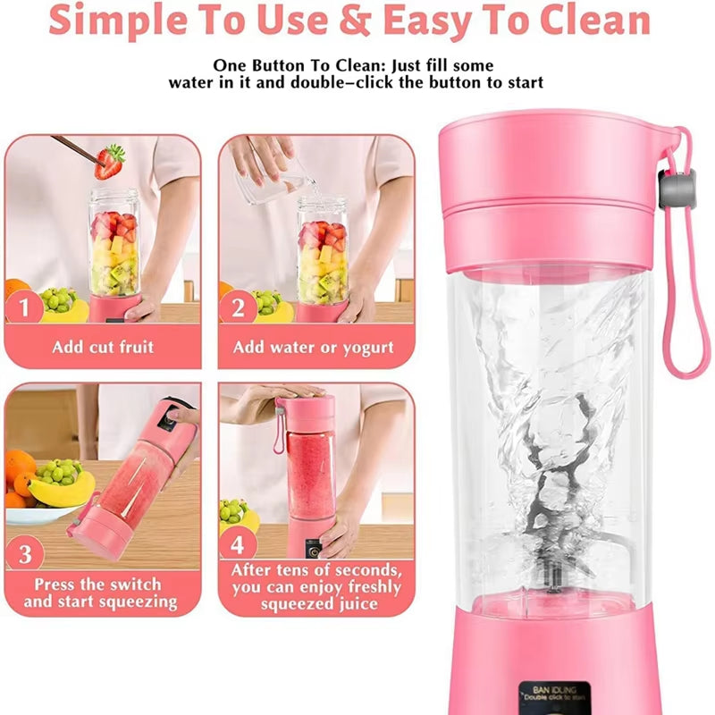 A78E-Portable Blender Mini Blender for Shakes and Smoothies Rechargeable USB 380Ml Traveling Fruit Juicer Cup with 6 Blades