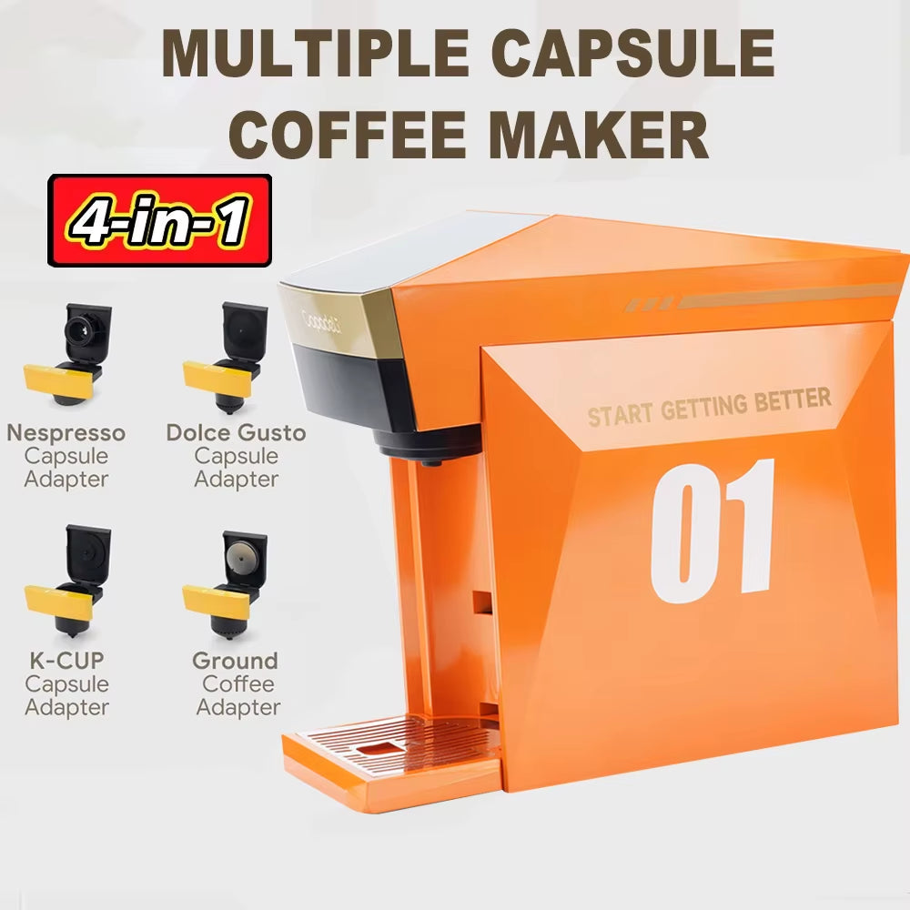 Capsule Coffee Machine 4 in 1 Compatible with DG Nes Illy Capsule Pod Ground Coffee Cafeteria 19Bar Coffee Maker Icafilas