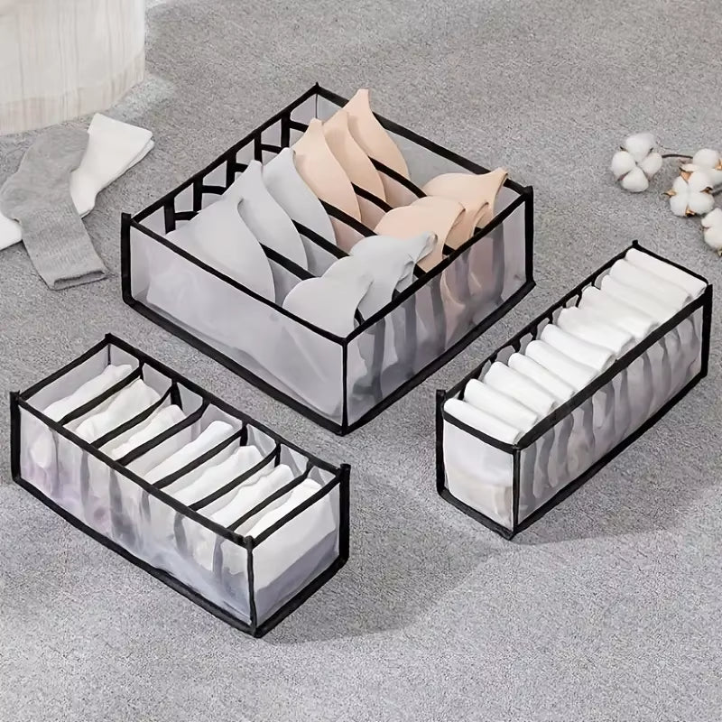 5-Pack Home Storage Boxes Foldable Plaid Underwear Combination Bags - Nylon Drawer Dividers for Socks, Panties and Underwear