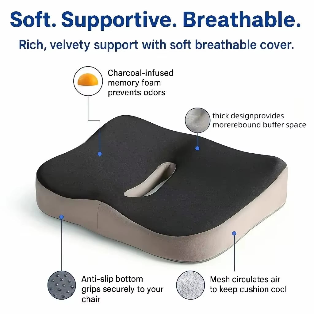 Memory Foam Seat Cushion Tailbone Sciatica Back Pain Relief Comfort Office Chair Car Seat Cushion Non-Slip Orthopedic Memoryfoam