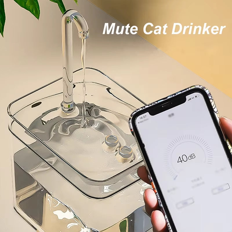 Cat Water Dispenser Auto Filter Transparent Cat Drinker USB Electric Mute Recirculate Filtering Drinker for Cats Water Fountain