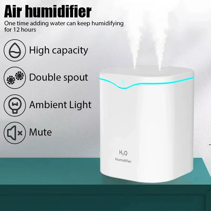 2000ML USB Cool Mist Humidifier Double Spray Port Essential Oil Aromatherapy Purifier for Home Office