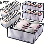 5-Pack Home Storage Boxes Foldable Plaid Underwear Combination Bags - Nylon Drawer Dividers for Socks, Panties and Underwear