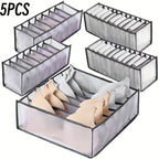 5-Pack Home Storage Boxes Foldable Plaid Underwear Combination Bags - Nylon Drawer Dividers for Socks, Panties and Underwear