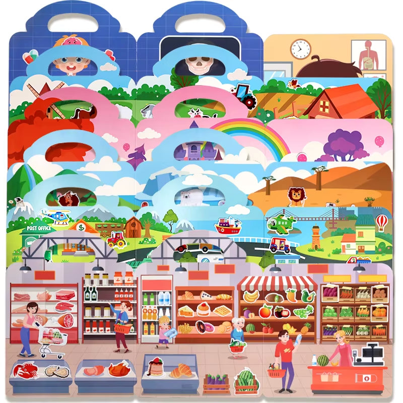 Jelly Sticker Book for Kids DIY Quiet Fun with Scene Stickers Reusable Paste Puzzle Book Educational Activity for Children