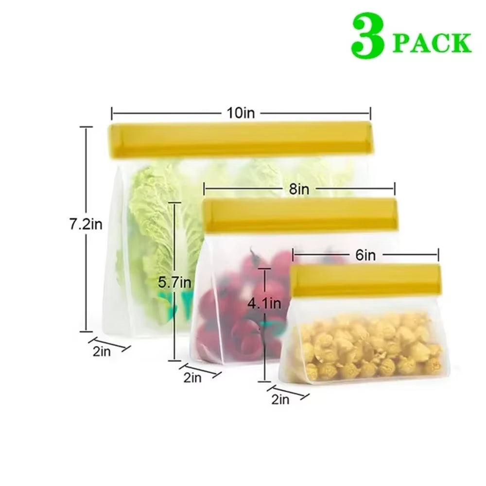 Reusable Silicone Food Bag Freezer Stand up Food Storage Pouch PEVA Bag Leakproof Containers Kitchen Fresh Bags Wrap Ziplock Bag