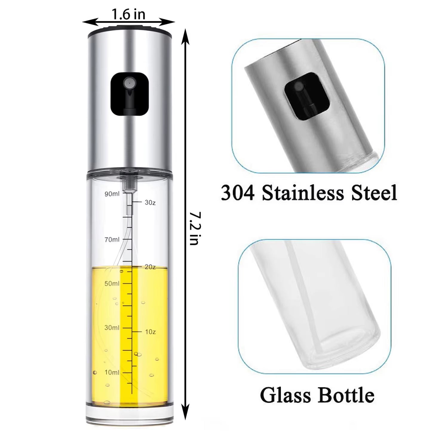 100Ml Glass Oil Sprayer Bottle for Cooking ,Mister Olive Oil Vinegar Spritzer Sprayer Glass Bottles for Kitchen/Salad/Barbecue