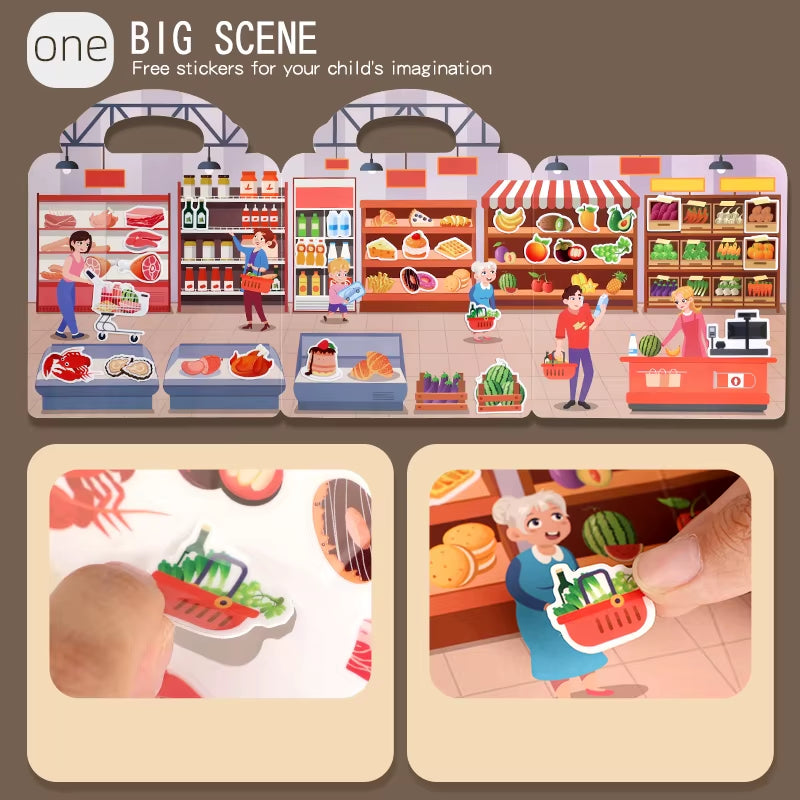 Jelly Sticker Book for Kids DIY Quiet Fun with Scene Stickers Reusable Paste Puzzle Book Educational Activity for Children