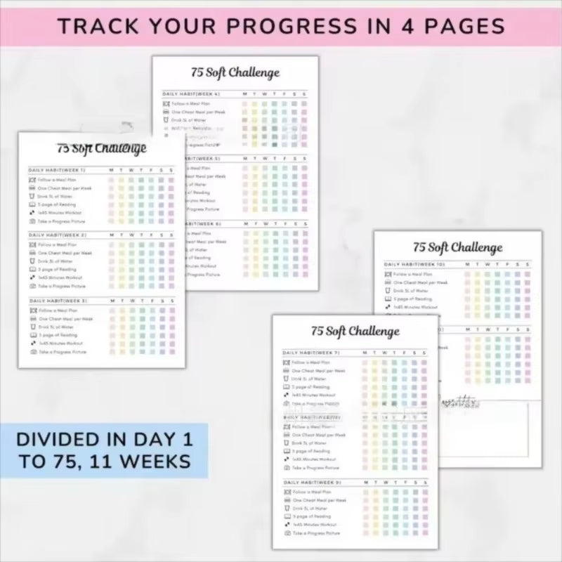 75 Sheets Challenge Planner Notebook Editable Multiple Functional Soft Challenge Planner Hardcover Calendar Planner Daily Work