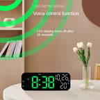 Digital Alarm Clock Temperature and Date Week Display Night Mode Table Clock Voice Control 12/24H Electronic LED Alarm Clocks