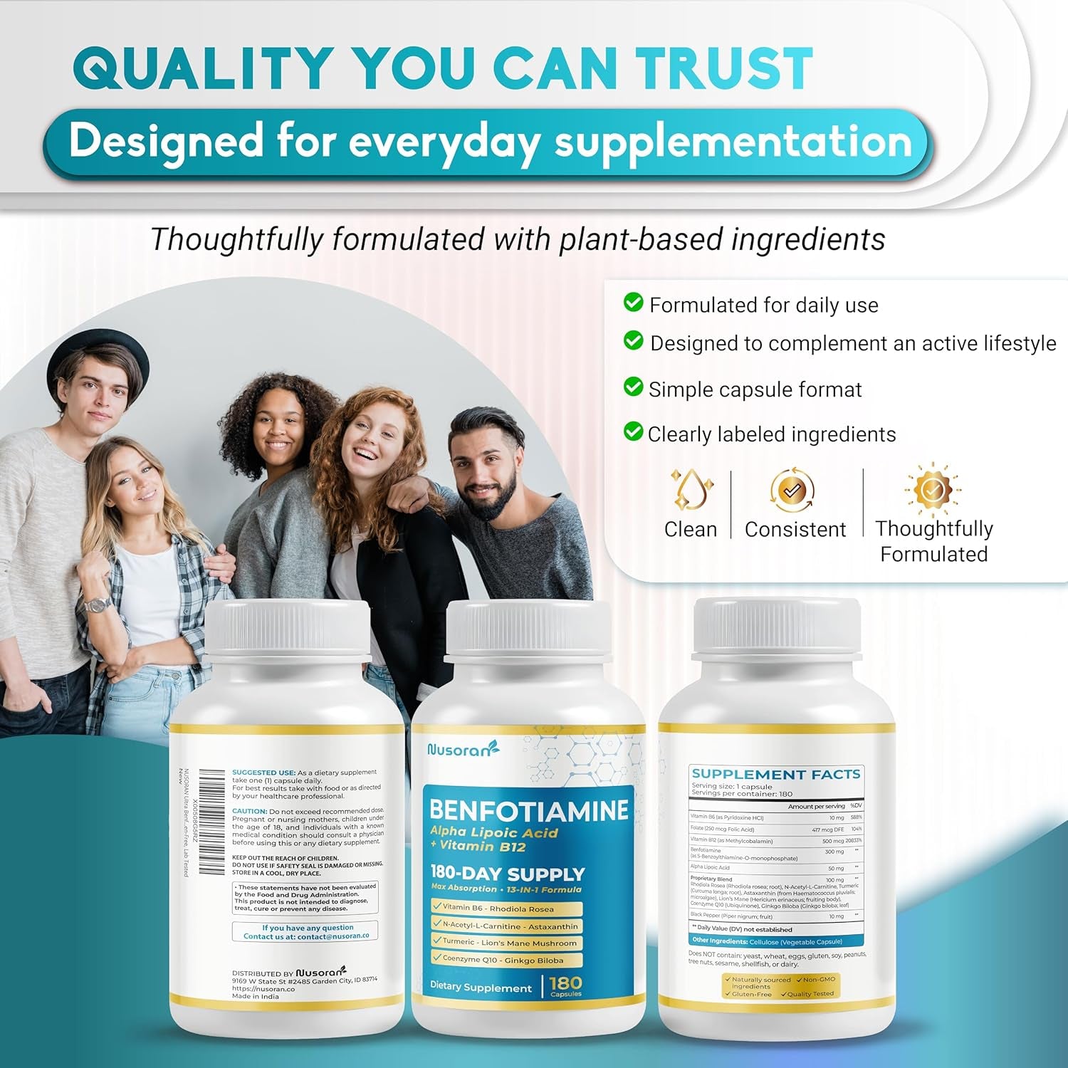 Ultra Benfotiamine - 13-In-1 with Alpha Lipoic Acid, Vitamin B12, Coq10, Rhodiola - Max Absorption -180 Capsules - Non-Gmo, Gluten-Free, Lab Tested