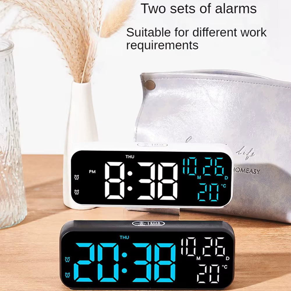 Digital Alarm Clock Temperature and Date Week Display Night Mode Table Clock Voice Control 12/24H Electronic LED Alarm Clocks