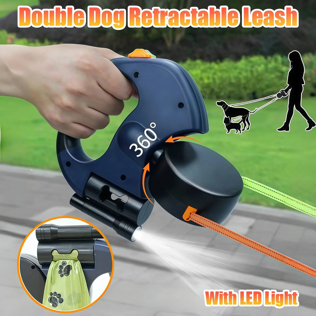 Automatic Retractable Two-End Pet Leash Dog Leash with Flashlight One Tow Two Easy to Walk Your Dog
