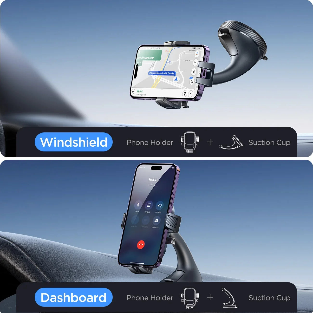 Car Phone Holder Car Strong Suction Phone Mount 360° Rotation Hands-Free Cell Phone Stand for Dashboard/Windshield