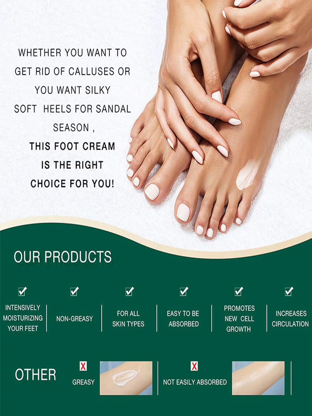 Urea Cream 42%, Foot Cream for Dry Cracked Heels, Urea Cream 42 Percent for Feet, Moisturizing & Exfoliating Foot Cream with 2%