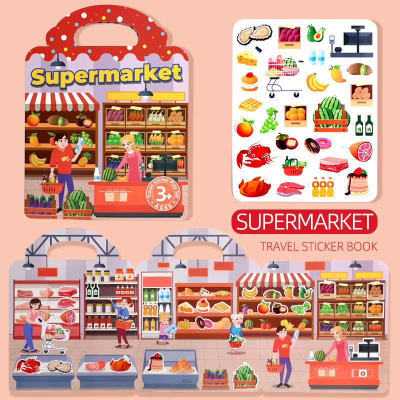 Jelly Sticker Book for Kids DIY Quiet Fun with Scene Stickers Reusable Paste Puzzle Book Educational Activity for Children