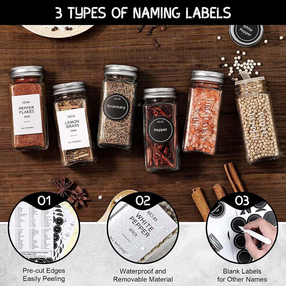 Spice Jars with Labels Glass Spice Jars with Shaker Lids, Collapsible Funnel 4Oz Seasoning Containers Bottles