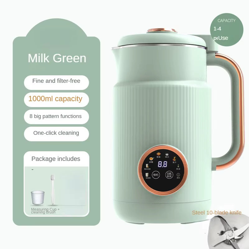 220V Automatic Mini Soy Milk Maker 1000ML Soybean Milk Machine Filter-Free Cooking Rice Paste Food Blender Fruit Juicer