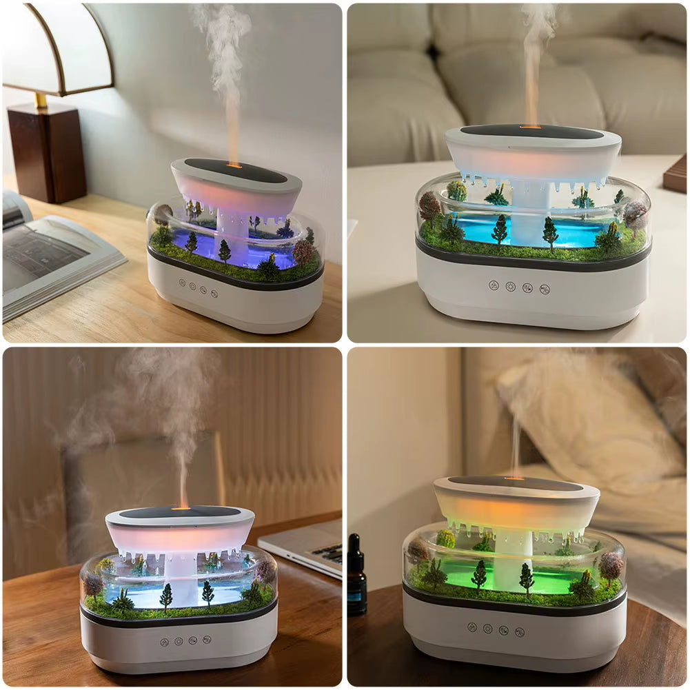 Cloud Rain Humidifier 7 Colors Rainfall Humidifier Rain Sounds Microlandscape Raindrop Essential Oil Aromatherapy Diffuser