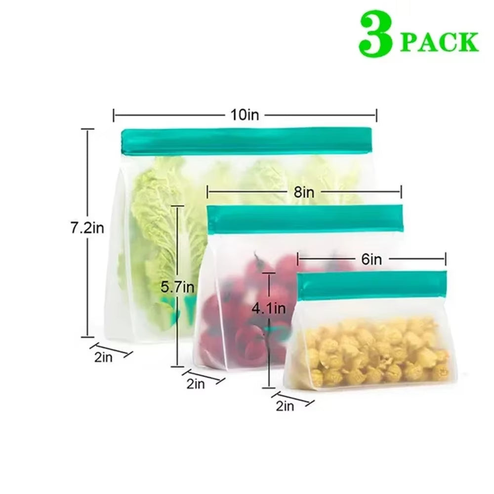 Reusable Silicone Food Bag Freezer Stand up Food Storage Pouch PEVA Bag Leakproof Containers Kitchen Fresh Bags Wrap Ziplock Bag