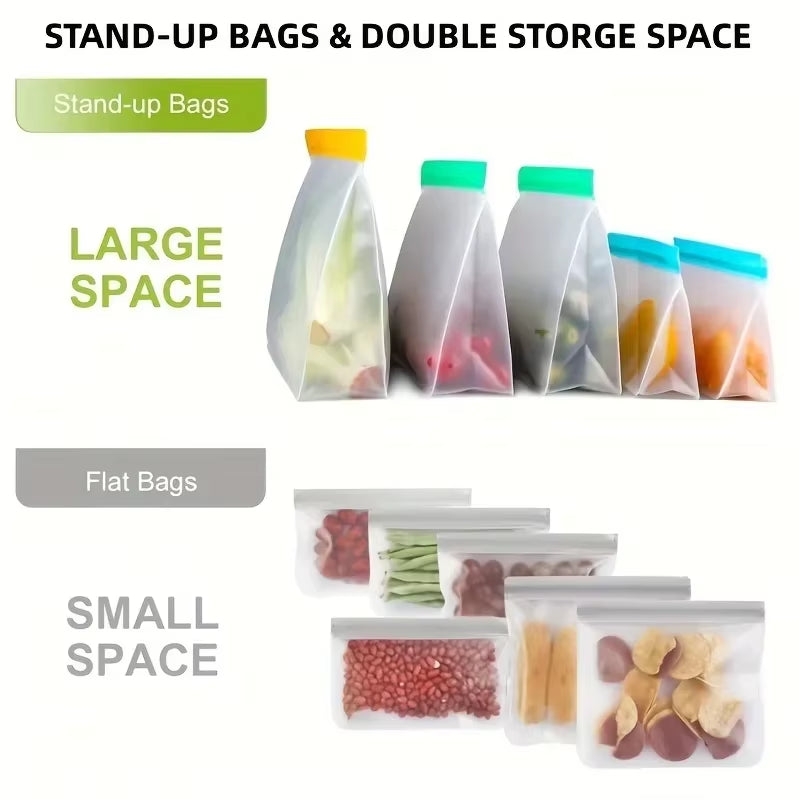 Reusable Silicone Food Bag Freezer Stand up Food Storage Pouch PEVA Bag Leakproof Containers Kitchen Fresh Bags Wrap Ziplock Bag