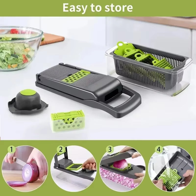 Home 14/16 in 1 Multifunctional Kitchen Vegetable Chopper Food Cutter Slicer Dicer Grater with Handle